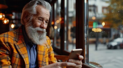 Fototapeta premium The elderly man with smartphone