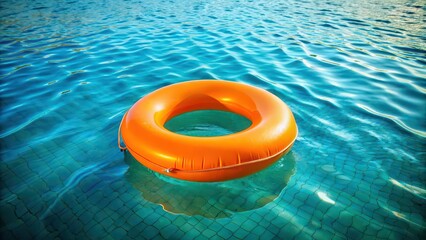 Large orange inflatable ring floating in the water, inflatable, ring, orange, large, water, float, surface, buoyant, fun
