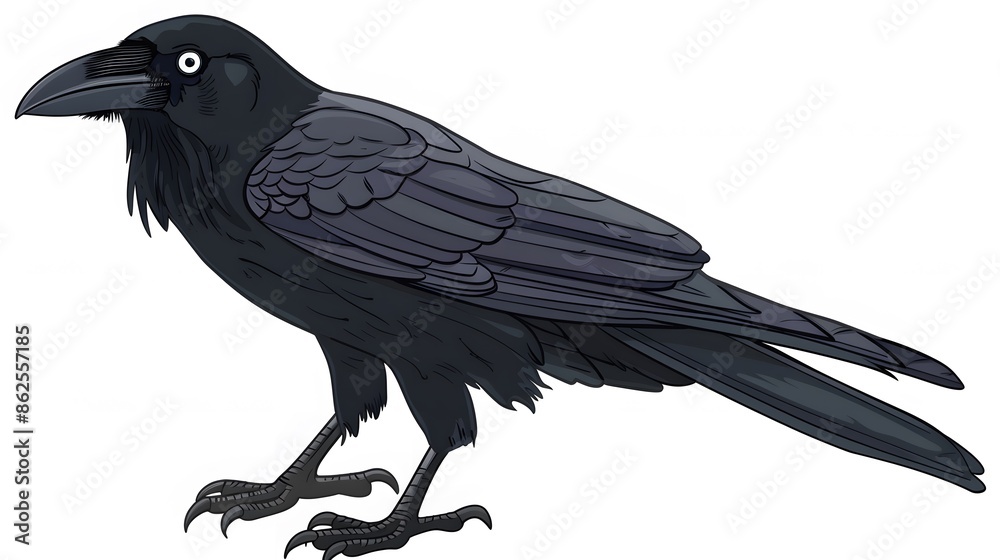 Wall mural Cartoon crow isolated on white background. 