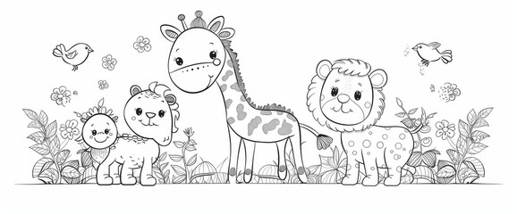 Line drawings and coloring pages depict the African Savannah.