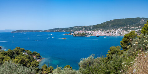 Panorama picture of Skiathos, Greece. A beautiful holiday destination in the Sporades islands.