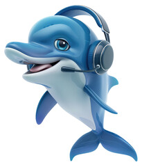 Fototapeta premium 3D Dolphin wearing headphones and smiling Isolated on Transparent Background