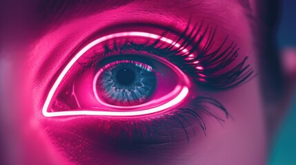 An abstract neon eye design, created with minimalist style and featuring ample copy space for custom text or graphics. This image is ideal for projects that require a modern and eye-catching visual.