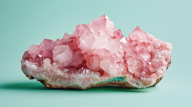 Poudretteite Soft pink Poudretteite on a complementary mint green background