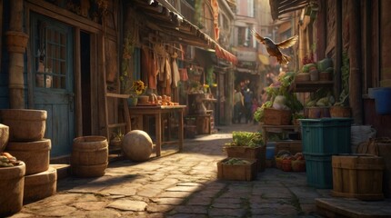 Naklejka premium Charming Old Market Street