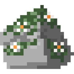 Pixel art stone with white flower ivy element 5
