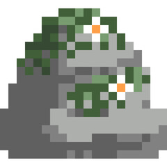 Pixel art stone with white flower ivy element 6