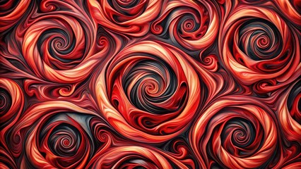 Modern oil painting with red and black swirls in natural rose patterns , modern, decor, oil painting, red, black, swirls