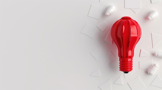 An artistic composition featuring a red lightbulb against a clean, white background, with copy space for adding text or graphics. The image conveys ideas of creativity, innovation, and bright ideas.