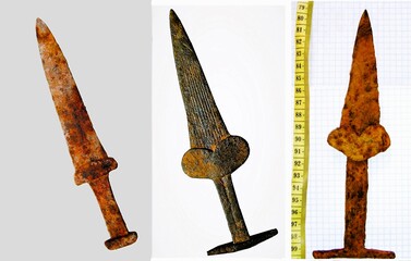Three types of akinaki - Scythian sword, Scythian dagger of the early Iron Age 3-5 centuries BC.