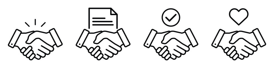 handshake icon set. business agreement, friendly handshake icons. partnership deal symbol for apps, ui, website, design element. transparent vector illustration.