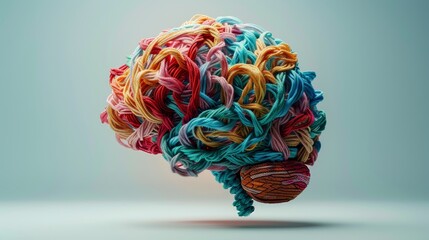 The human brain is made from a tangle of colorful threads.