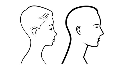 silhouette of a man and woman, simple outlines of man and woman face from side in vector, profile outline for man and woman
