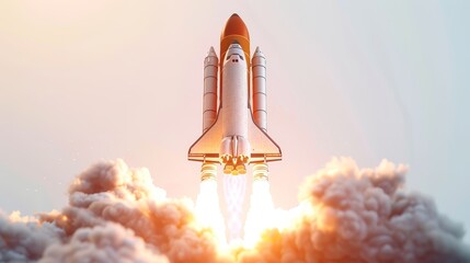 Beautiful rocket launch isolated on white background.