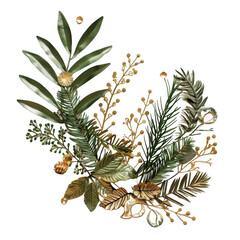 Fototapeta premium Decorative Green Leaves with Golden Branches