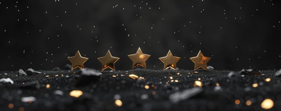 High feedback rating concept depicted with a 3D render of five stars in a bubble format