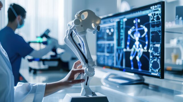 Futuristic healthcare with 3D printing, prosthetics design, advanced medical technology, custom medical devices, innovative healthcare solutions