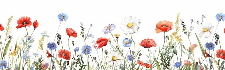 This watercolor frame botanical illustration features wild flowers