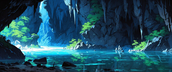 Underground Cave: Stalactites and stalagmites, glowing crystals, underground lakes, and narrow passages. Perfect for adventure, treasure hunting, or mysterious discoveries.