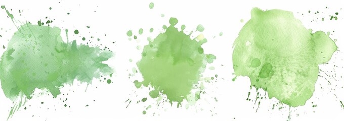 Watercolor texture of mint green water splash on white background. Ink paint brush stain. Green splatter spot. Watercolor pastel splash.