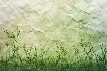 Fototapeta premium Watercolor landscape with a green grass field and blurred trees,
