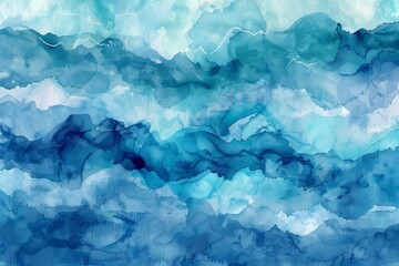 Obraz premium An illustration showing a gradient watercolour painting with turquoise and blue waves.