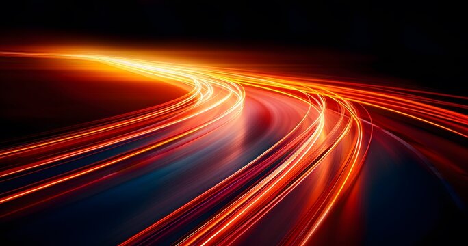 Red light trails abstract tech background, high speed fast motion