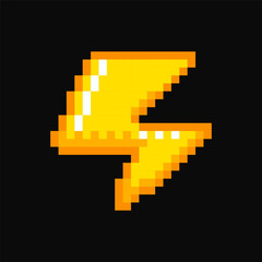 Lightning pixel item for game interface, energy magic game element, lightning 8 bit resource.