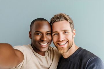 Obraz premium LBTQA+ Interracial gay couple taking a selfie