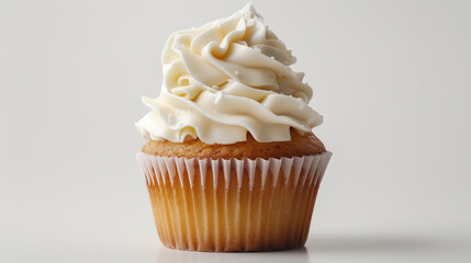 Elegance in Simplicity: Cupcake with White Icing on Clean White Background