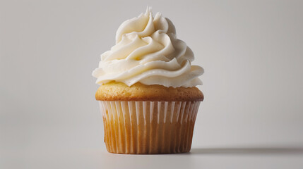 Sweet Simplicity: Studio Shot of Cupcake with White Icing on White Background