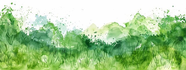 This illustration contains a vintage floral pattern - grass, wild plants in a green color. The watercolor is ideal for a card, postcard, invitation.