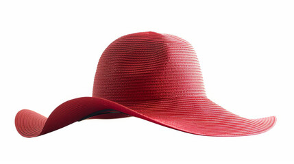 Red summer hat for women, standing alone on a white background.