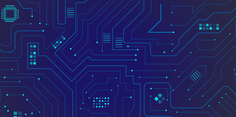 Vector illustration fantastic digital technology. Technology lines circuit and dots on blue background, circuit board network connection.