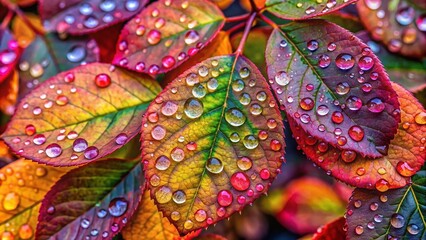 Colorful Leaves with Raindrops - Nature's Art Background
