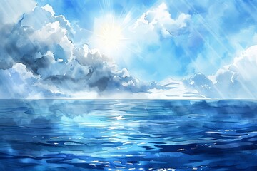 Naklejka premium Beautiful seascape hand drawn with watercolors.