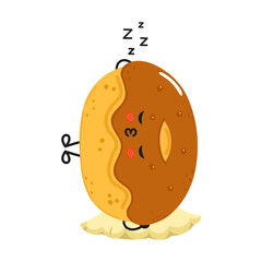 Chocolate Doughnut sleeping character. Vector hand drawn cartoon kawaii character illustration icon. Isolated on white background. Doughnut sleep character concept