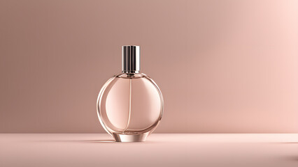 A bottle of perfume is sitting on a table