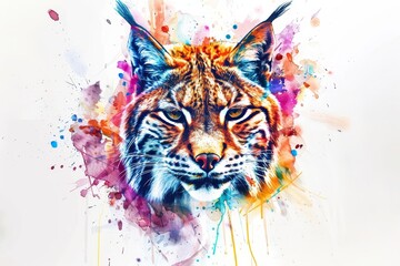 The bobcat in this watercolor painting is full of color and movement.