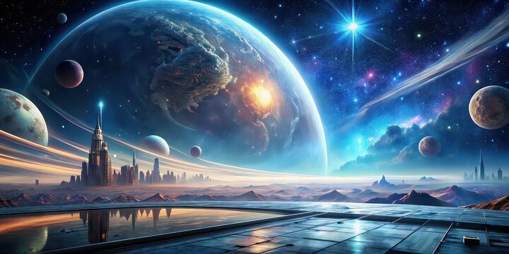 Futuristic space landscape with artificial intelligence , artificial intelligence, space, future, technology