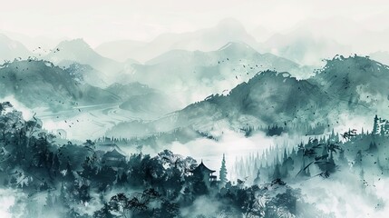 Japanese-themed abstract watercolour background