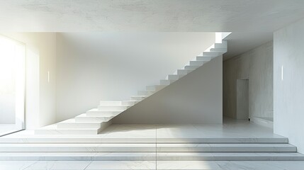 Fototapeta premium Floating staircase in a minimalist white interior
