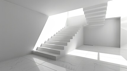 Floating staircase in a minimalist white interior