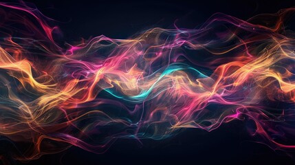 Fototapeta premium Flowing light waves on a dark background