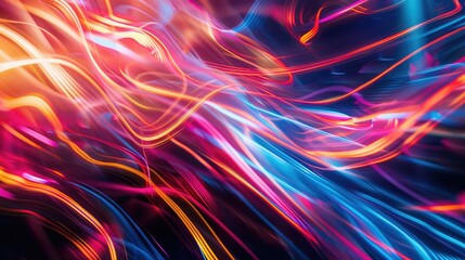 Naklejka premium Fluid light trails in vibrant colors over a dark background