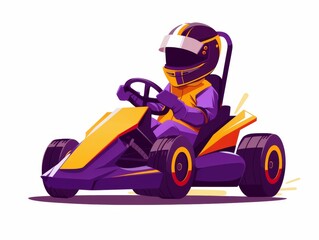Flat modern illustration of a racer driving a kart