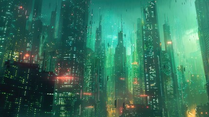 Fototapeta premium Futuristic cityscape with interconnected high-rise buildings