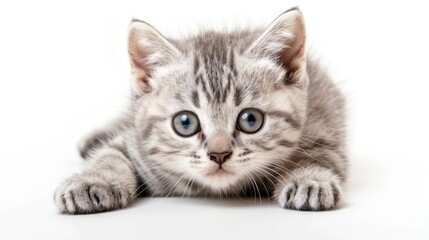 Obraz premium Isolated British Shorthair silver tabby kitten on white background
