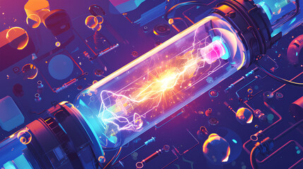Glass tube filled with electric liquid battery 2d illustration