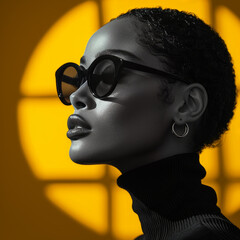 Beautiful woman with hoop earring and sunglasses